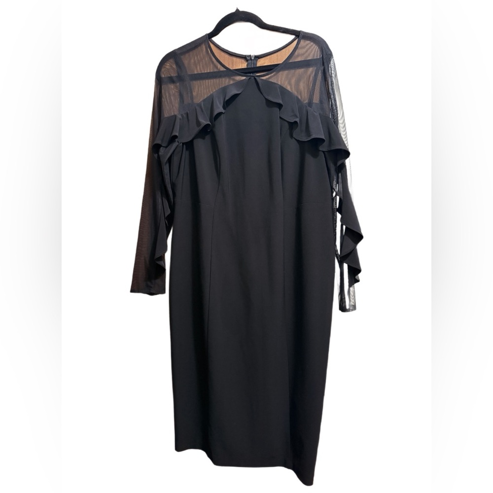 R&M Richards Elegant Black Ruffle Dress 14W. Never worn.